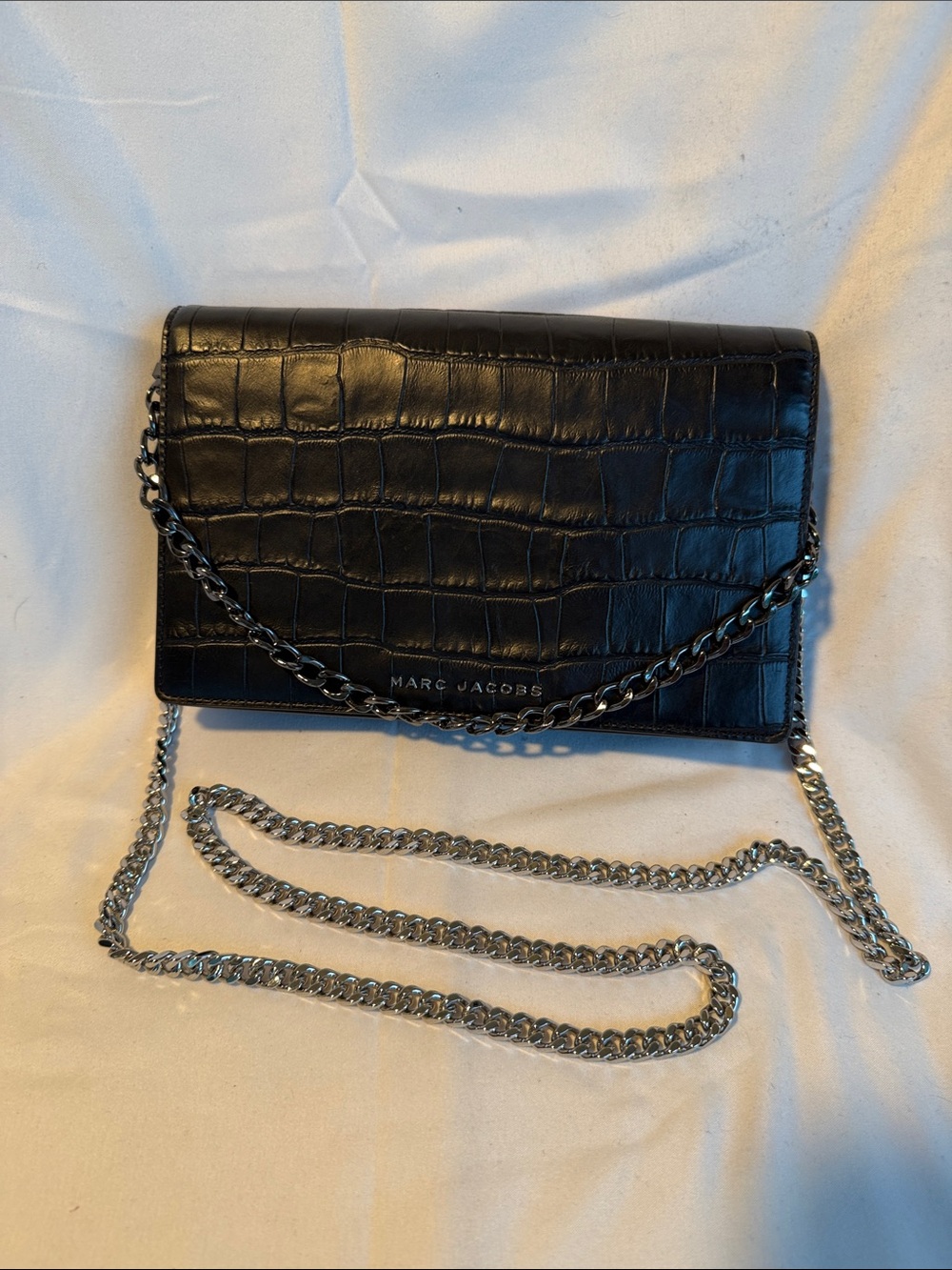 Marc Jacobs Black Croc-Embossed Chain Crossbody